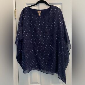 Chico’s Sparkled Embellished Flowy Top - Size 2 - large - navy blue
